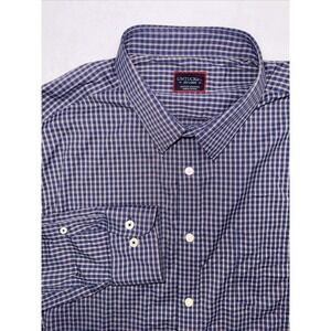 Untuckit Long Sleeve Button Shirt Mens XXL Nylon Blend Ginham Check Blue Brown